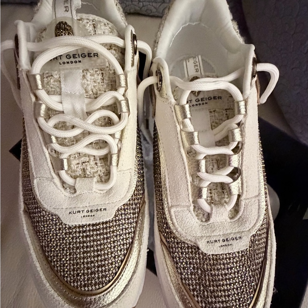 Kurt Geiger White and Gold Sneakers - Picture 4 of 11